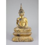 A Thai gilt bronze seated figure of Buddha, 18th/19th century,seated in dhyanasana on a double
