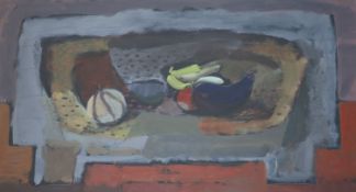 § Clive Blackmore (1940-)Still life on small table 1990oil on boardinscribed verso, New Academy