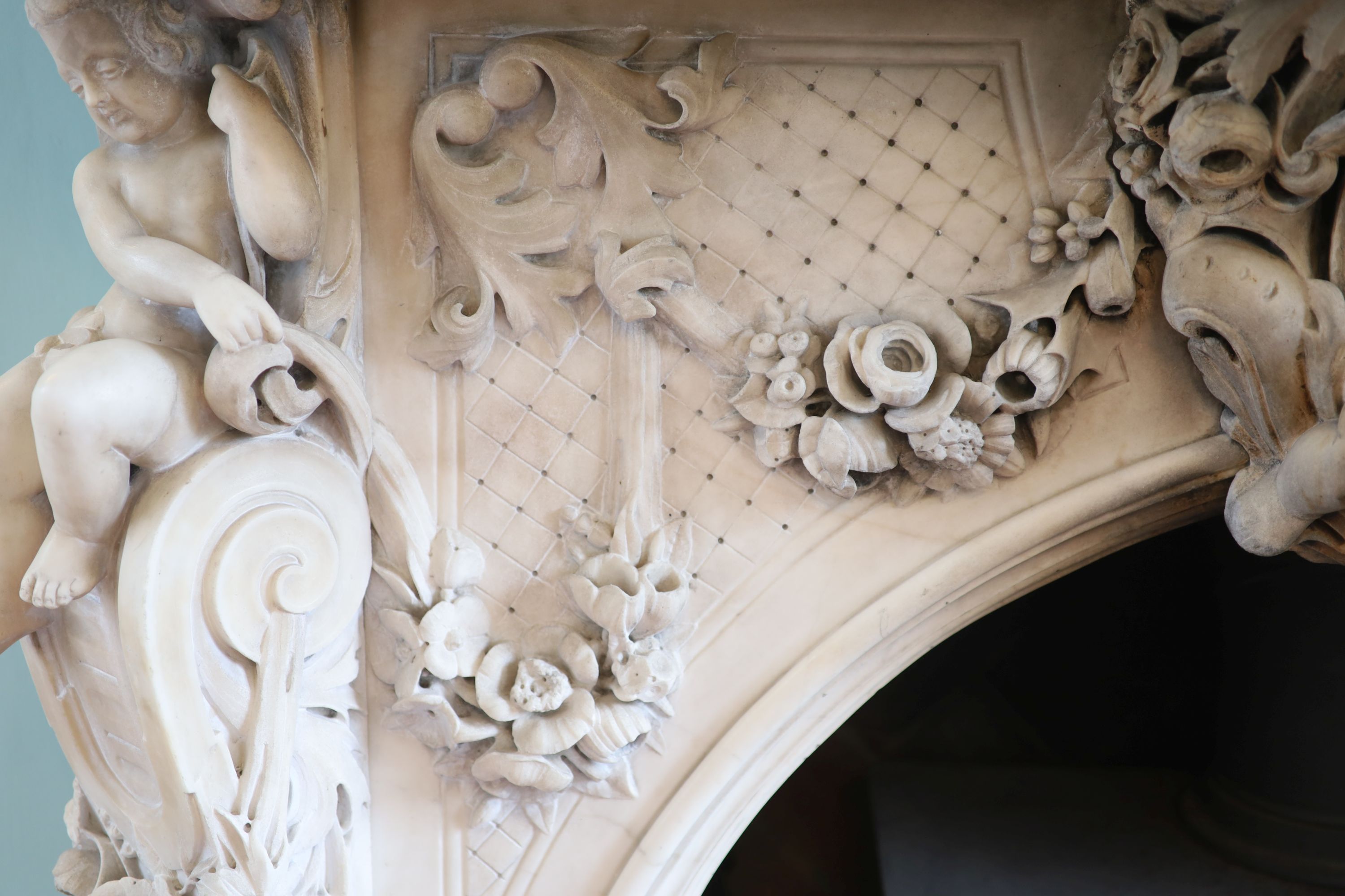 An important mid 19th century Italian white Carrara marble chimney piece,carved in the rococo - Image 5 of 23