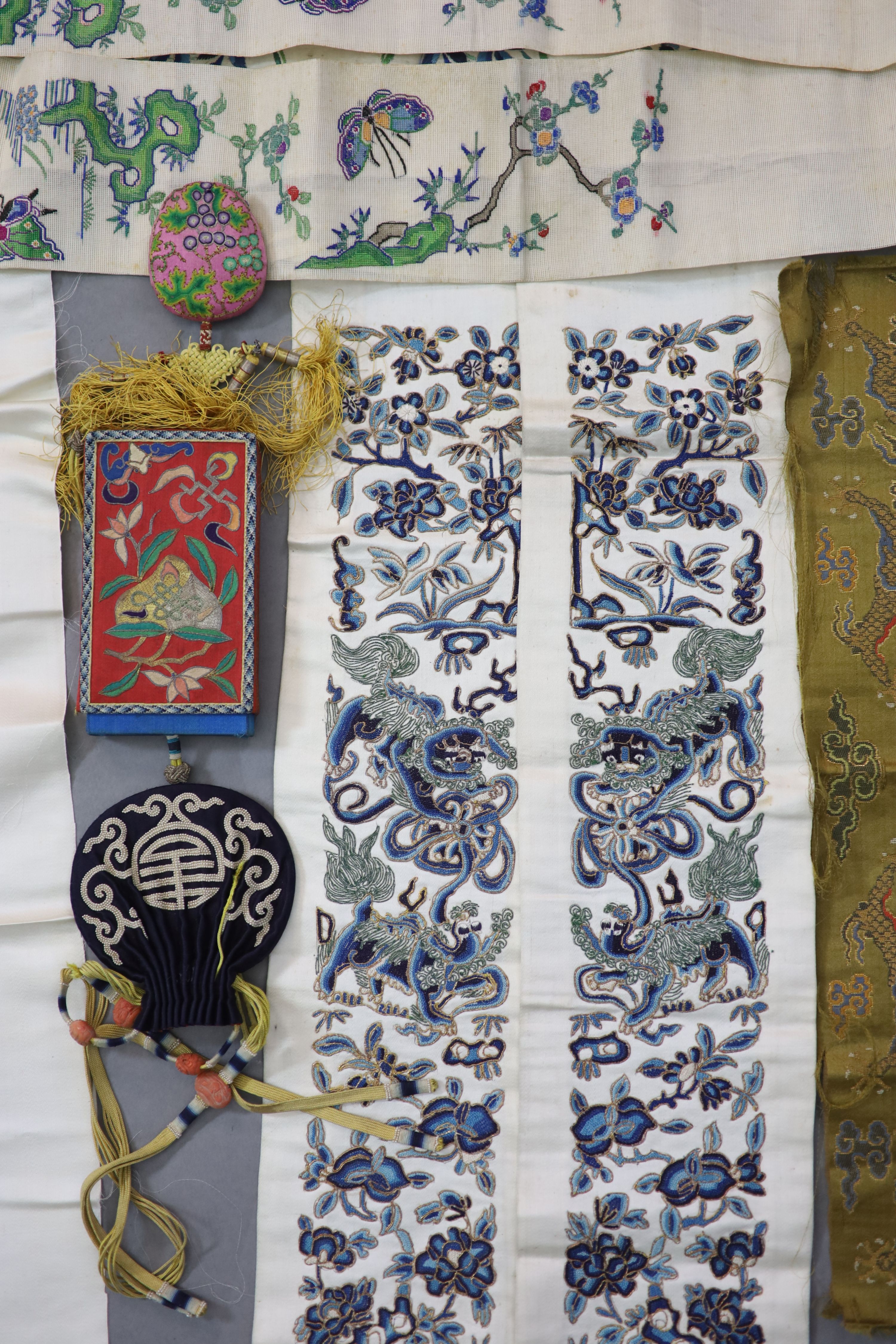 A group of Chinese embroidered silk items, late 19th/early 20th century,to include a silk purse - Image 4 of 6