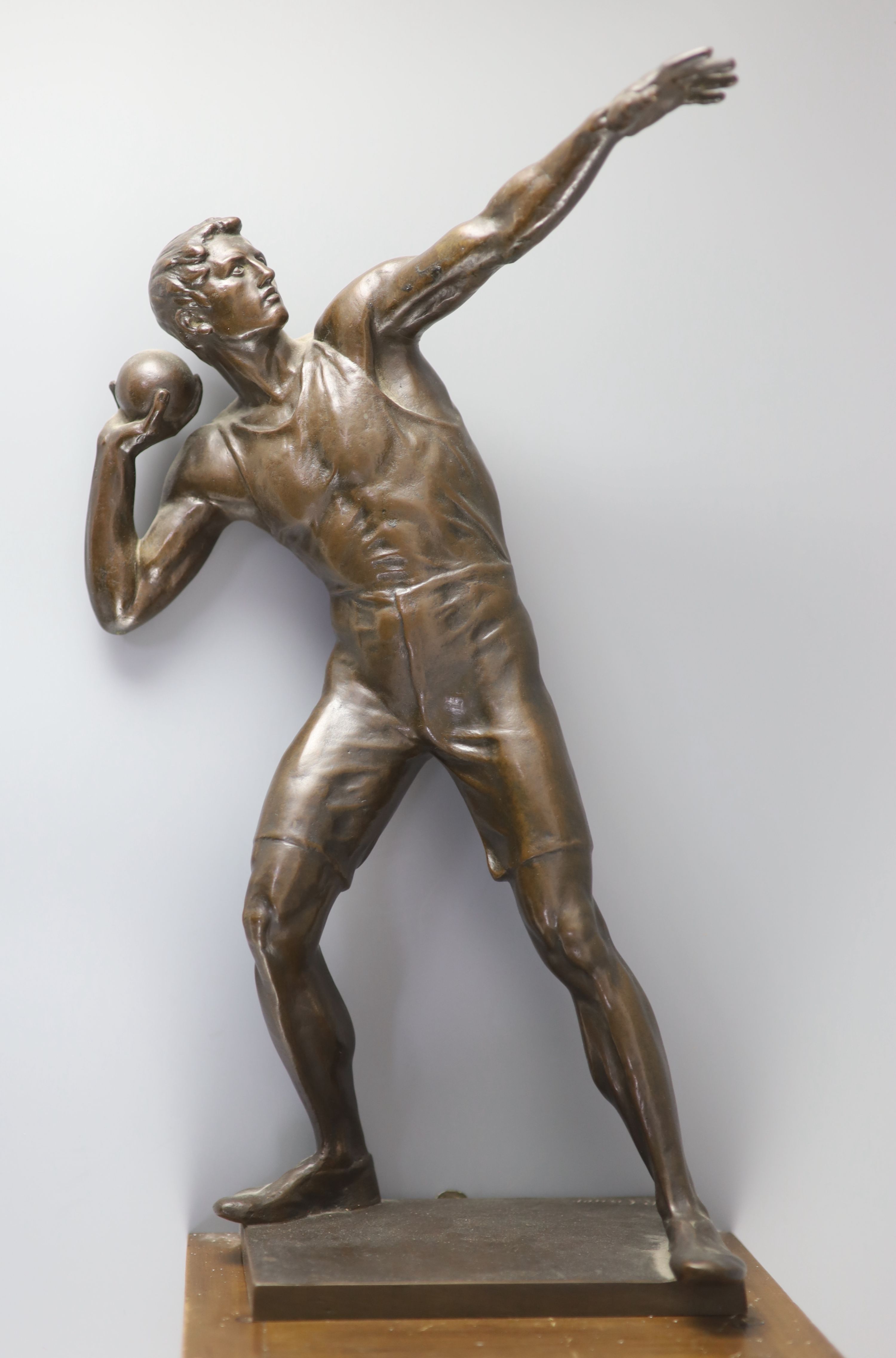 After Robert Cauer (1863-1947) a bronze figure of a shot-putter, c.1925,height 40cm, together with - Image 3 of 12