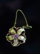 A mid 20th century Italian 18ct gold, ruby and diamond set flower head brooch,37mm, gross weight 8.