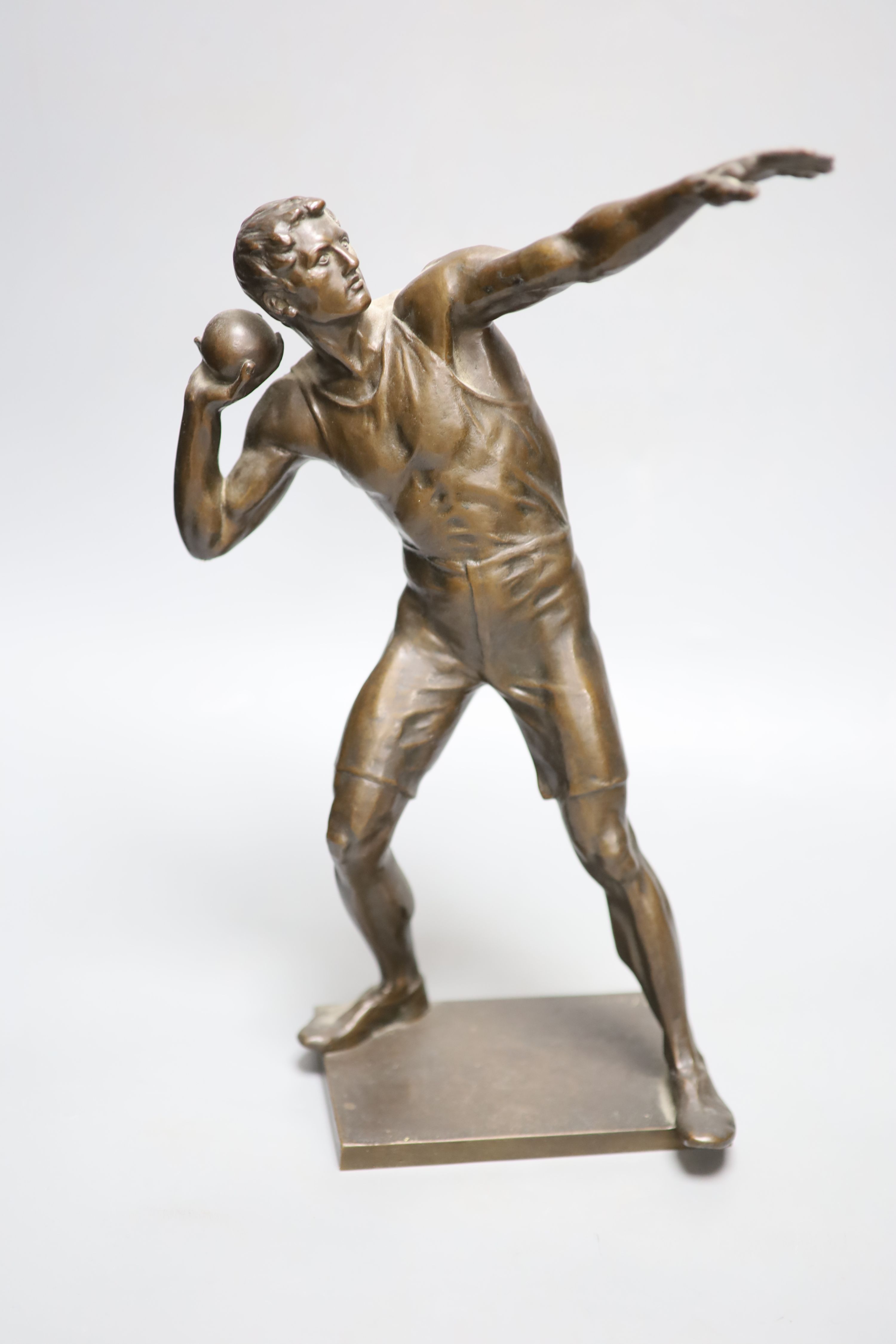 After Robert Cauer (1863-1947) a bronze figure of a shot-putter, c.1925,height 40cm, together with - Image 10 of 12