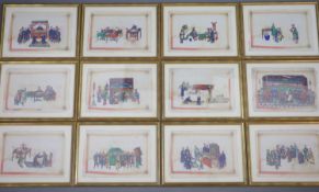 A set of twelve Chinese paintings on pith paper, 19th century,each depicting dignitaries and court