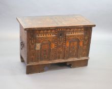 A late 16th century Anglo-German ‘Nonesuch’ chest,The facade profusely inlaid with towers and other