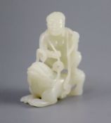 A good Chinese pale celadon jade group of Liu Hai and the three legged toad, 18th century,finely