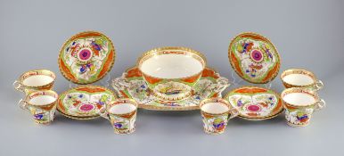 A Chamberlain & Co. Worcester ‘Bengal Tiger’ or ‘Dragons in Compartments’ part tea set, c.1840,each