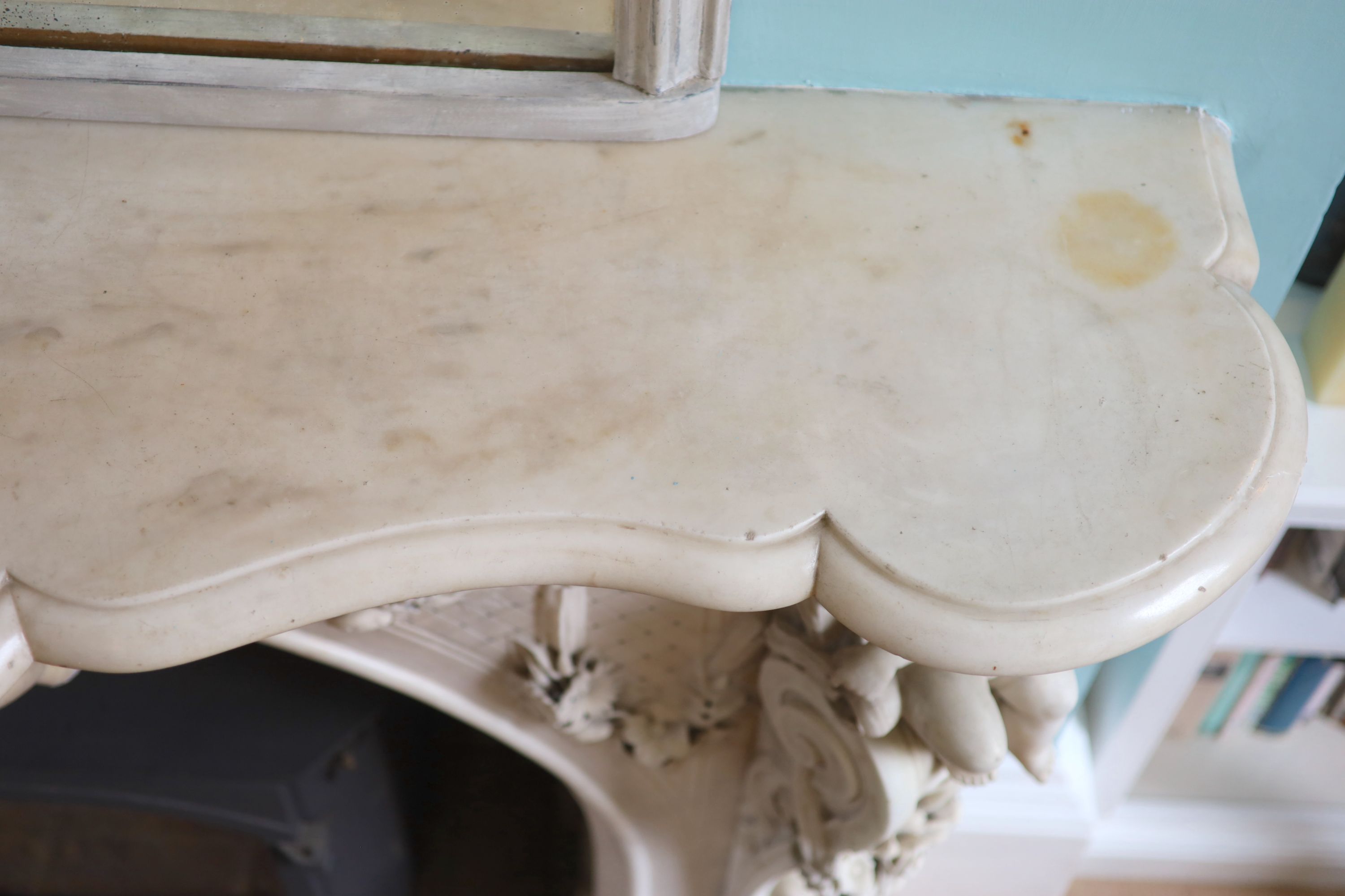 An important mid 19th century Italian white Carrara marble chimney piece,carved in the rococo - Image 11 of 23