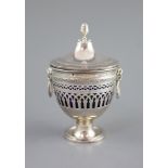 An early 20th century French silver two handled sugar bowl and cover, with Troytown Grand