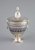 An early 20th century French silver two handled sugar bowl and cover, with Troytown Grand