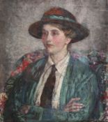 Fairlie Harmar (1876-1945)Half length portrait of the artist's sister, Phyllis Harmar in a hatoil