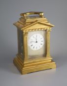 A large hour repeating architectural cased carriage clock, late 19th centurythe white enamelled