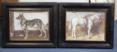 Gilbert Holiday (1879-1937)Portraits of an Alsatian and a Dapple grey horse 'Cossack'pair of oils
