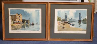 § Edward Wesson (1910-1983)Low water, Hammersmith & Low tide, WappingInk and watercolour, a
