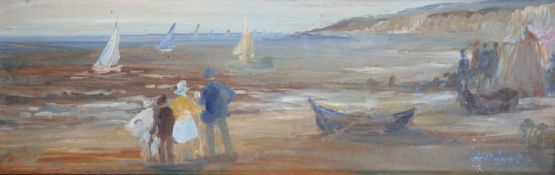 § Ronald Ossory Dunlop (1894-1973)Figures on the shoreOil on boardSigned19.5 x 61 cm. unframed