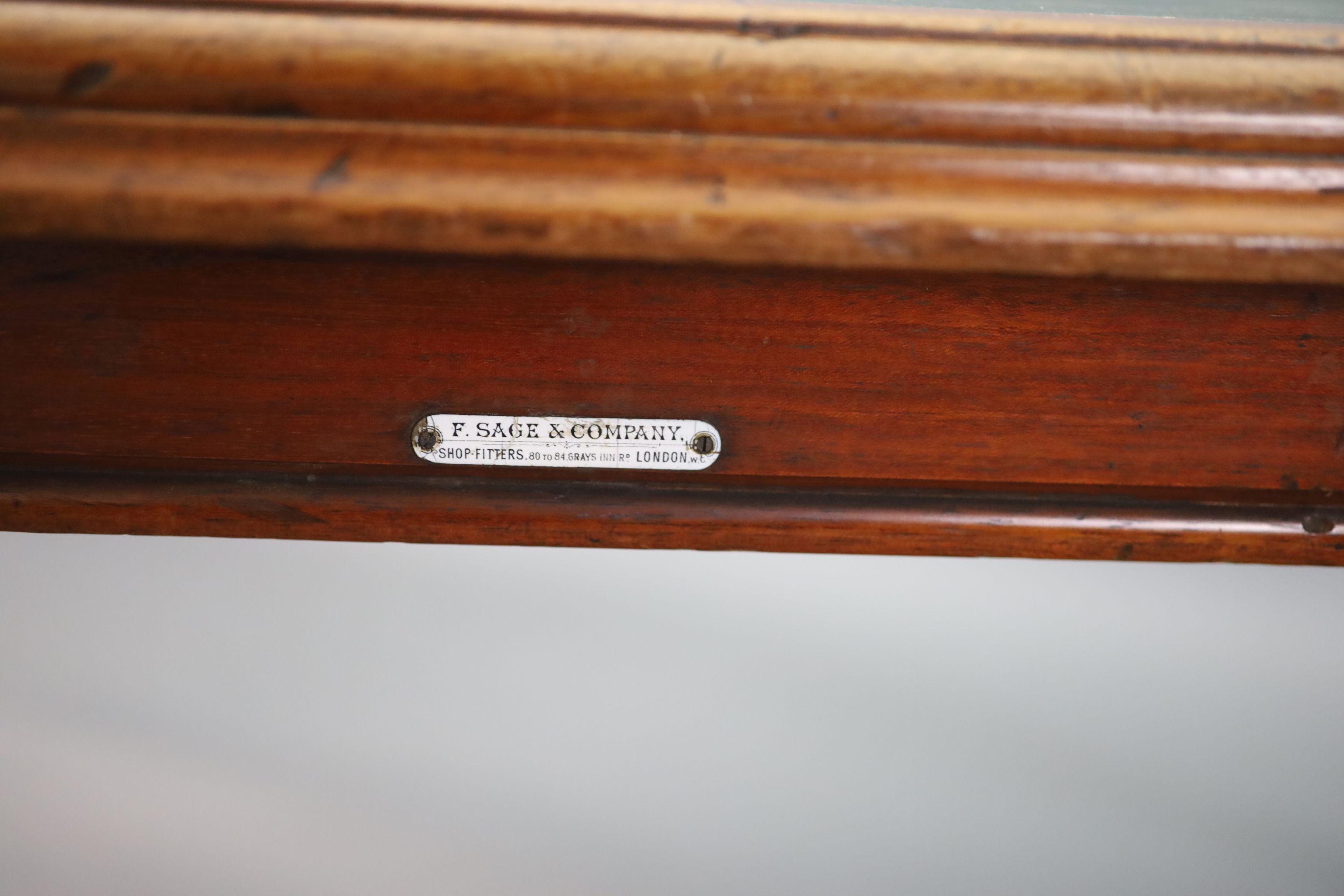 A Victorian mahogany library table, supplied by Sage & Co. Shopfitters of London,the rectangular - Image 2 of 6