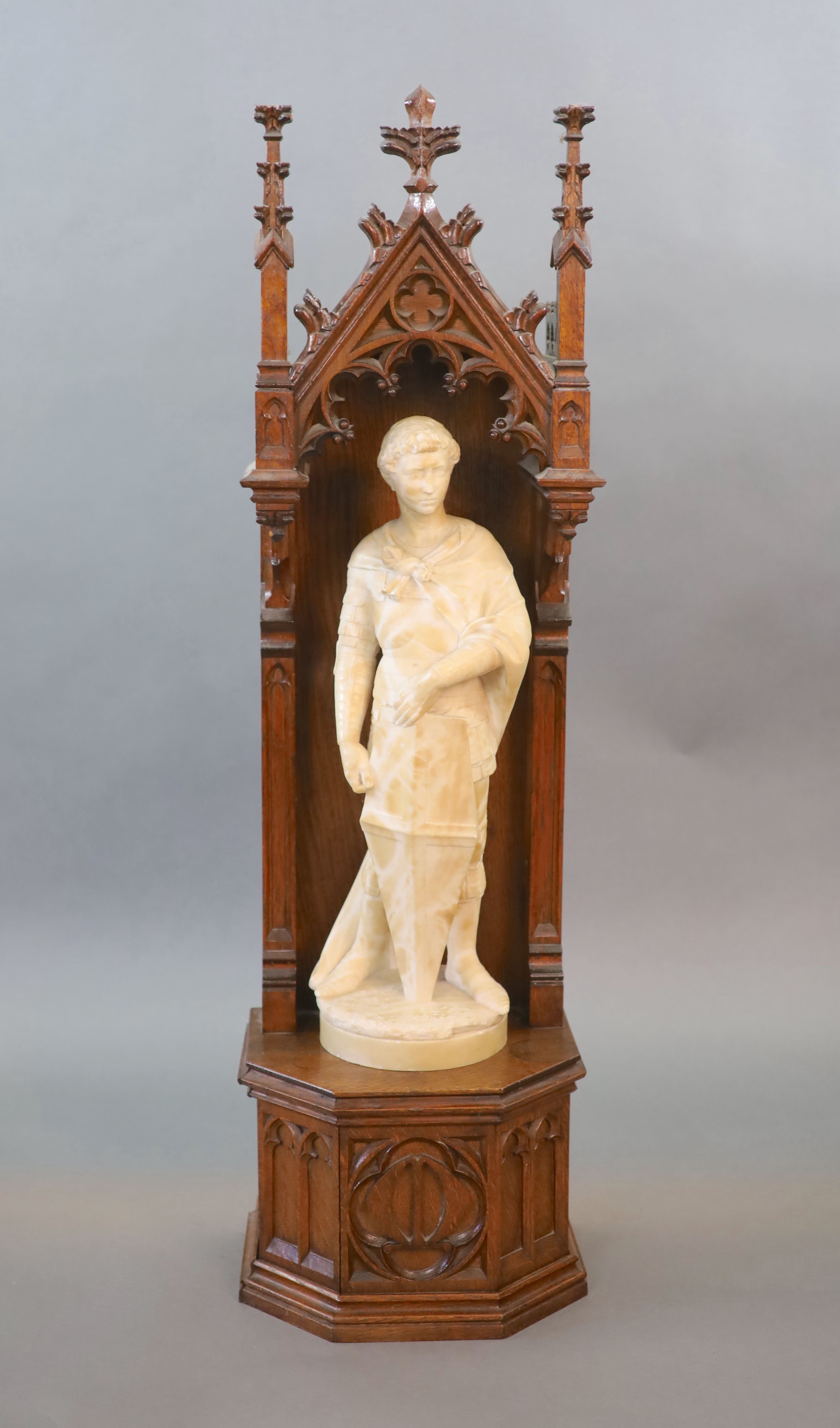 A carved white marble study of a romantically portrayed crusader, 19th centurythe figure raised on