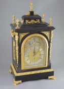 A large late Victorian ormolu mounted bracket clock,the dial with black Roman numerals, surrounded