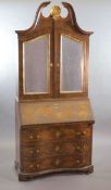 A mid 18th century Italian rosewood parquetry and parquetry bureau bookcase,with swan's neck
