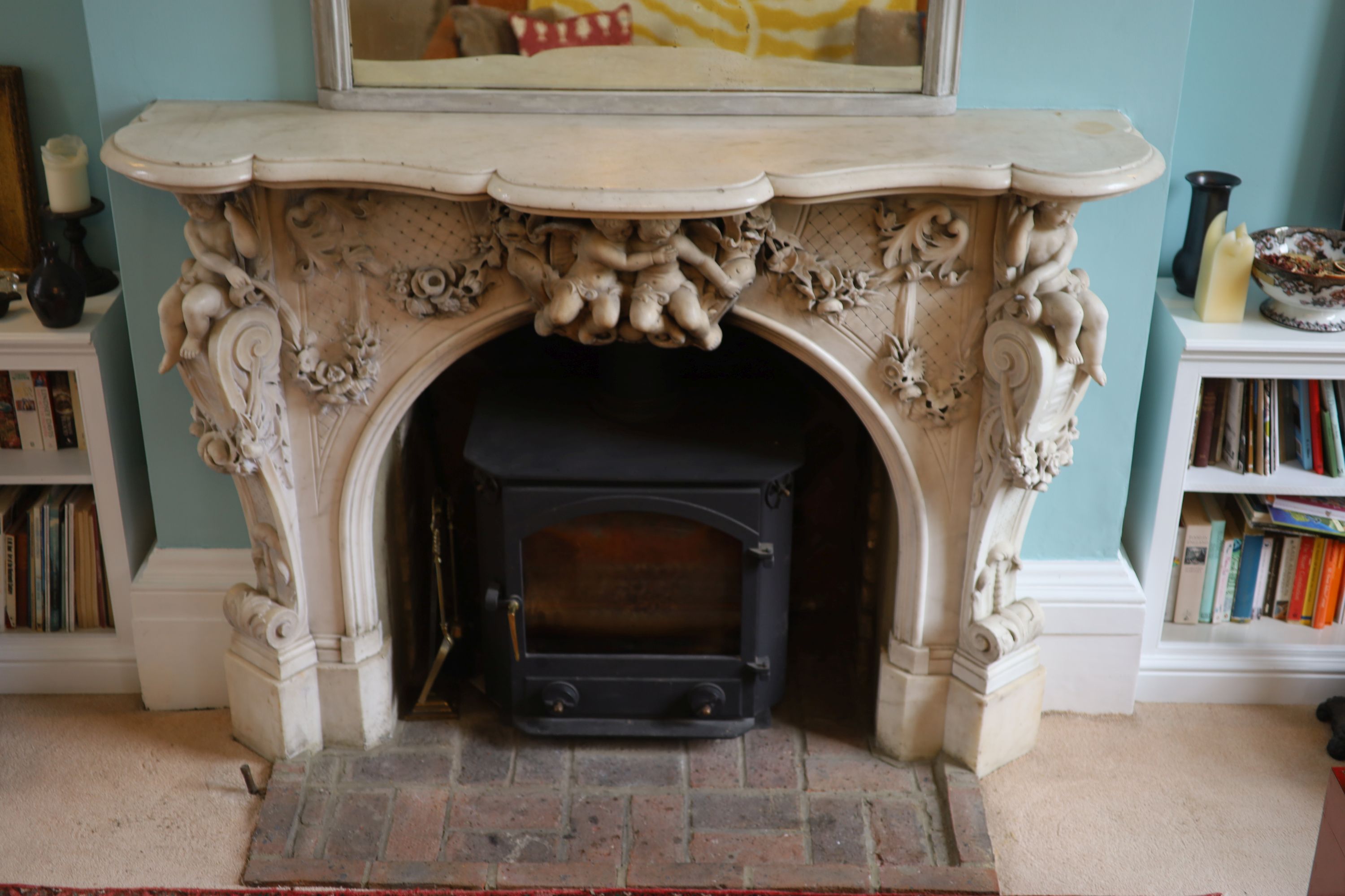 An important mid 19th century Italian white Carrara marble chimney piece,carved in the rococo - Image 23 of 23