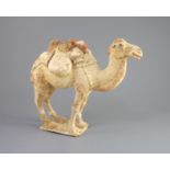 A Chinese pottery model of a Bactrian camel and a similar head of a man, Tang Dynasty,the buff