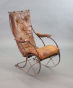 After R.W Winfield & Co, Birmingham, a mid 19th century rocking chair,wrought iron framed, with