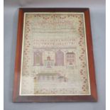 A large William IV alphabetical sampler, by Mary Ann Cox, dated 1831,decorated with a scene of ‘The