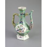 A Chinese famille verte hexagonal wine ewer, Kangxi period (1662-1722),painted to each side with '