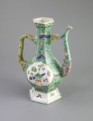 A Chinese famille verte hexagonal wine ewer, Kangxi period (1662-1722),painted to each side with '