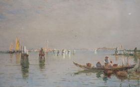 Thomas Bush Hardy (1842-1897)Off VeniceWatercolour with bodycolourSigned and dated 187916 x 24 cm.