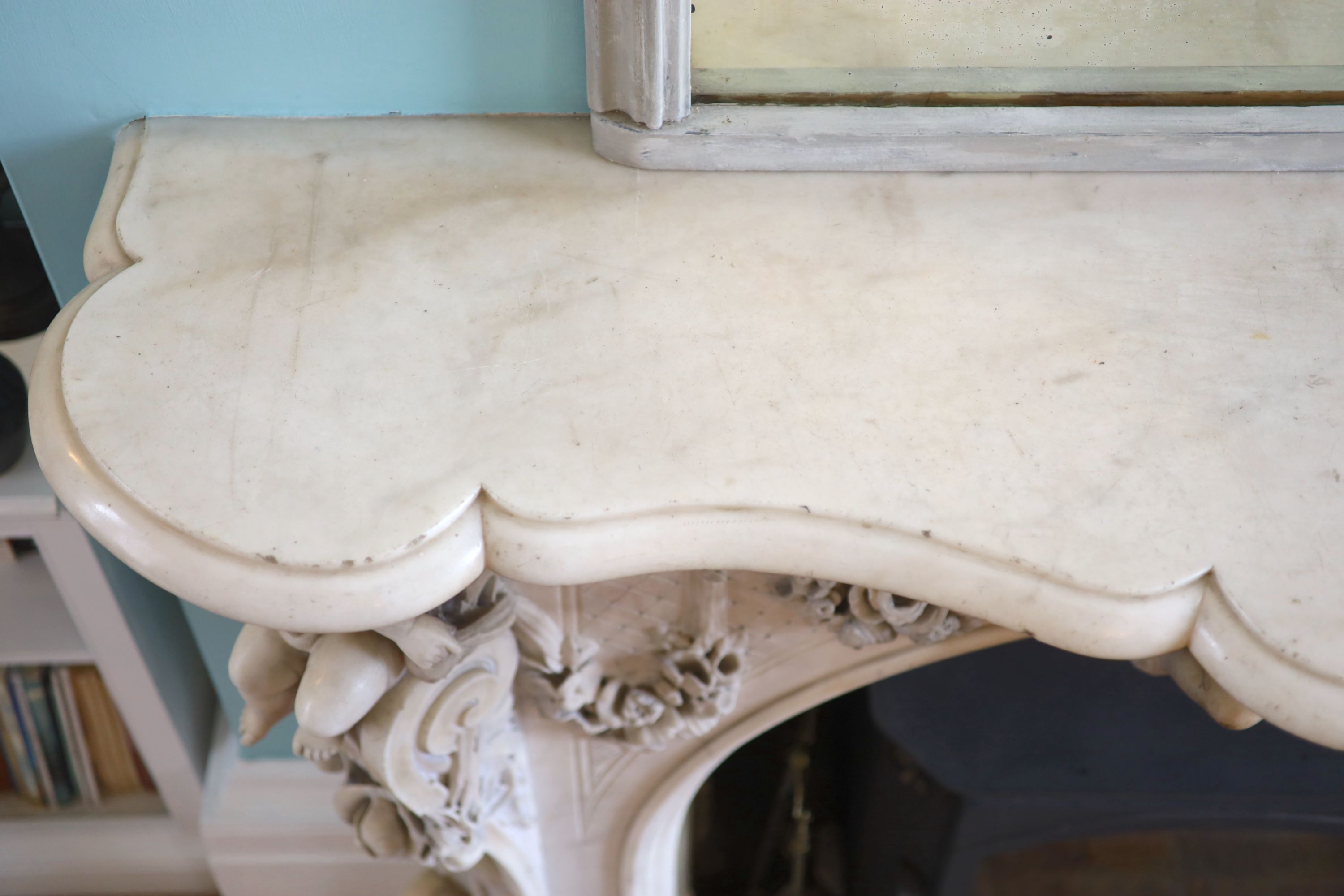 An important mid 19th century Italian white Carrara marble chimney piece,carved in the rococo - Image 12 of 23