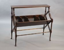 An early 20th century mahogany book stand,with rectangular top and angled five division underframe
