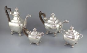 A matched 19th century Portuguese silver four piece tea and coffee service,the coffee pot, teapot