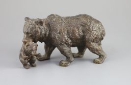 A large Viennese cold painted bronze group of a bear and cub, 19th century, probably by Bergman,The