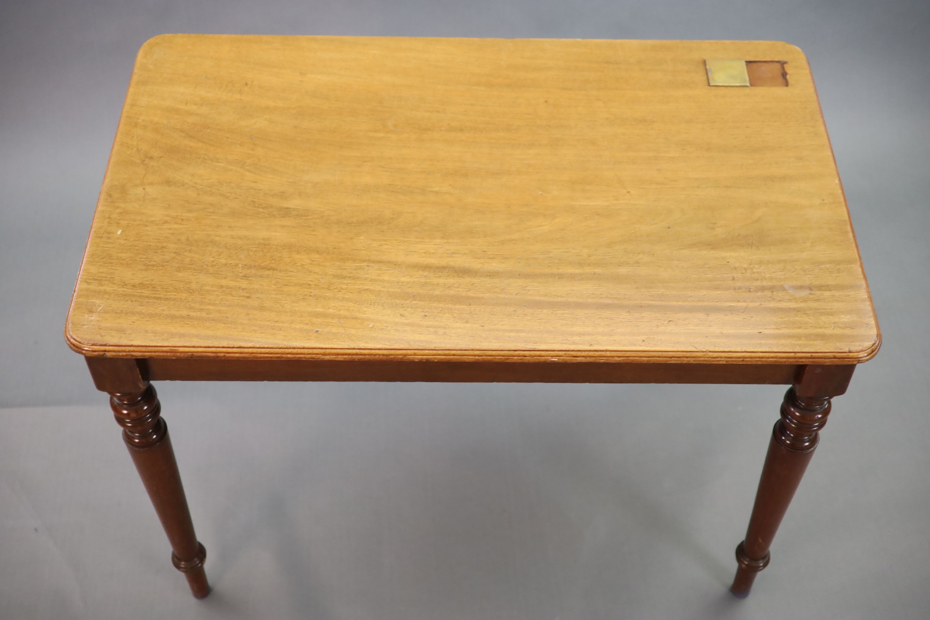 A Victorian mahogany writing table,with rounded rectangular top inset with a brass lidded inkwell, - Image 2 of 4