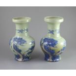 A pair of Chinese underglaze blue and copper red celadon ground vases, probably Republic periodeach