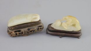 Two Chinese pale celadon jade carvings, 18th/19th century,the first carved as a mandarin duck