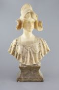 An Italian marble and alabaster bust of a Dutch girl, 19th centurySigned verso ‘Mazzariti, B,
