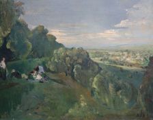 Rodney Joseph Burn (1899-1984)Picnickers in a landscapeOil on canvas61 x 75 cm. unframed.