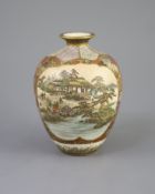A fine Japanese Satsuma vase, Meiji period,of ovoid form, painted to fan shaped reserves with ducks