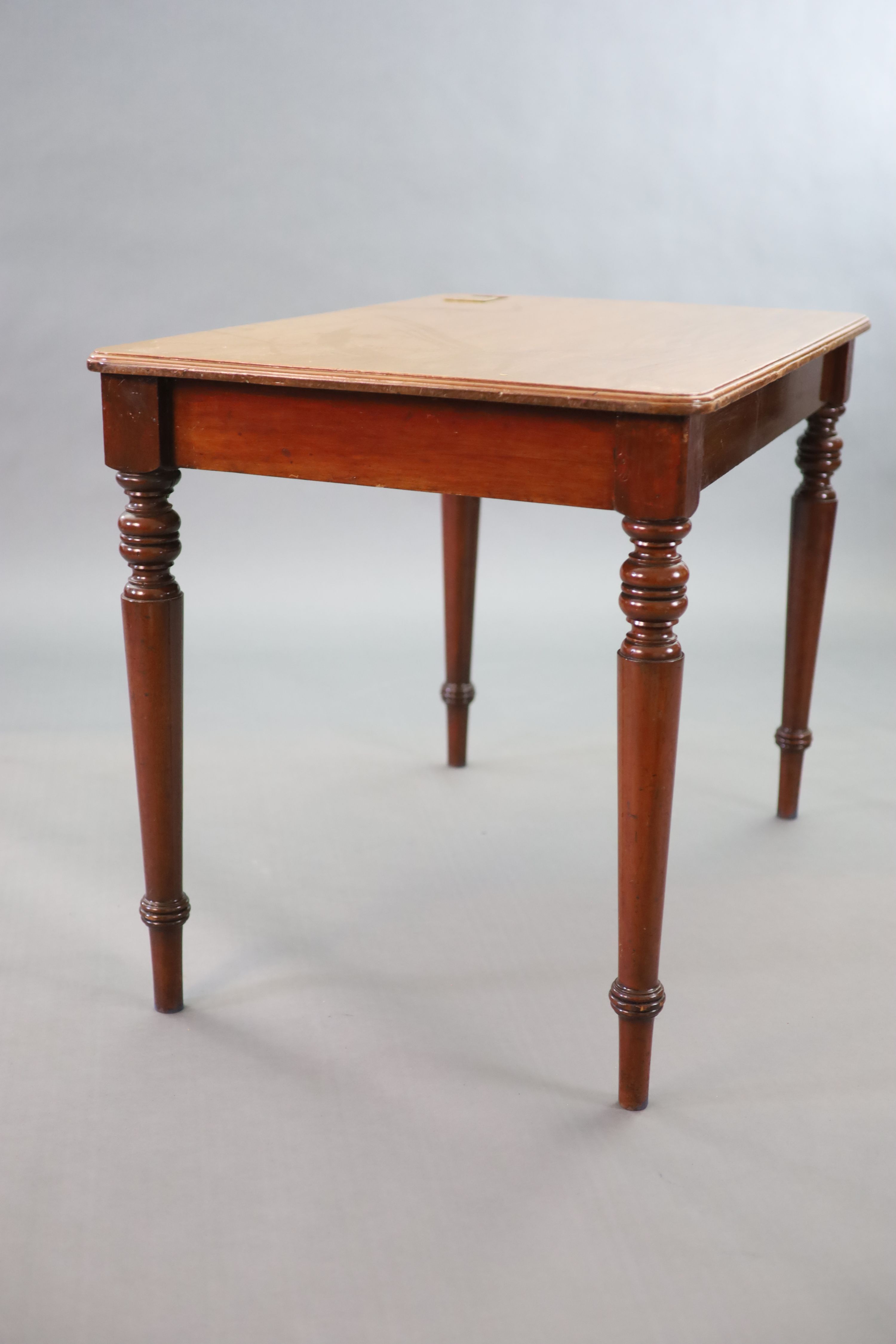 A Victorian mahogany writing table,with rounded rectangular top inset with a brass lidded inkwell, - Image 4 of 4