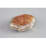 A George III silver snuff box with inset 'fossilised' agate cover,indistinct maker's mark, RC?,