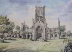 18th century English SchoolView of Kirkstall Abbeyink and watercolour15 x 20.5cm A local Private