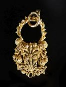 A Georgian cannetille work gold memorial pendant,verso with plaited hair beneath a glazed oval