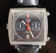 A gentleman's early 1970's steel Heuer Monaco Automatic Chronograph square cased wrist watch, on