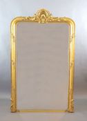 A Victorian giltwood and gesso overmantel mirror,with scroll and scallop shell crest and floral