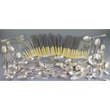A 19th/20th century century harlequin canteen of silver fiddle and Old English pattern cutlery,