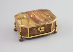 A German ormolu mounted octagonal agate casket, 19th centuryWith a heart shaped lock escutcheon,