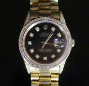 A gentleman's modern 18ct gold Rolex Oyster Perpetual Datejust wrist watch,with after market?