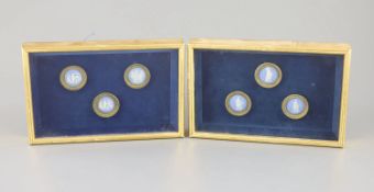 Six Wedgwood jasper ormolu mounted plaques, c.1780-5,each decorated with classical figures,
